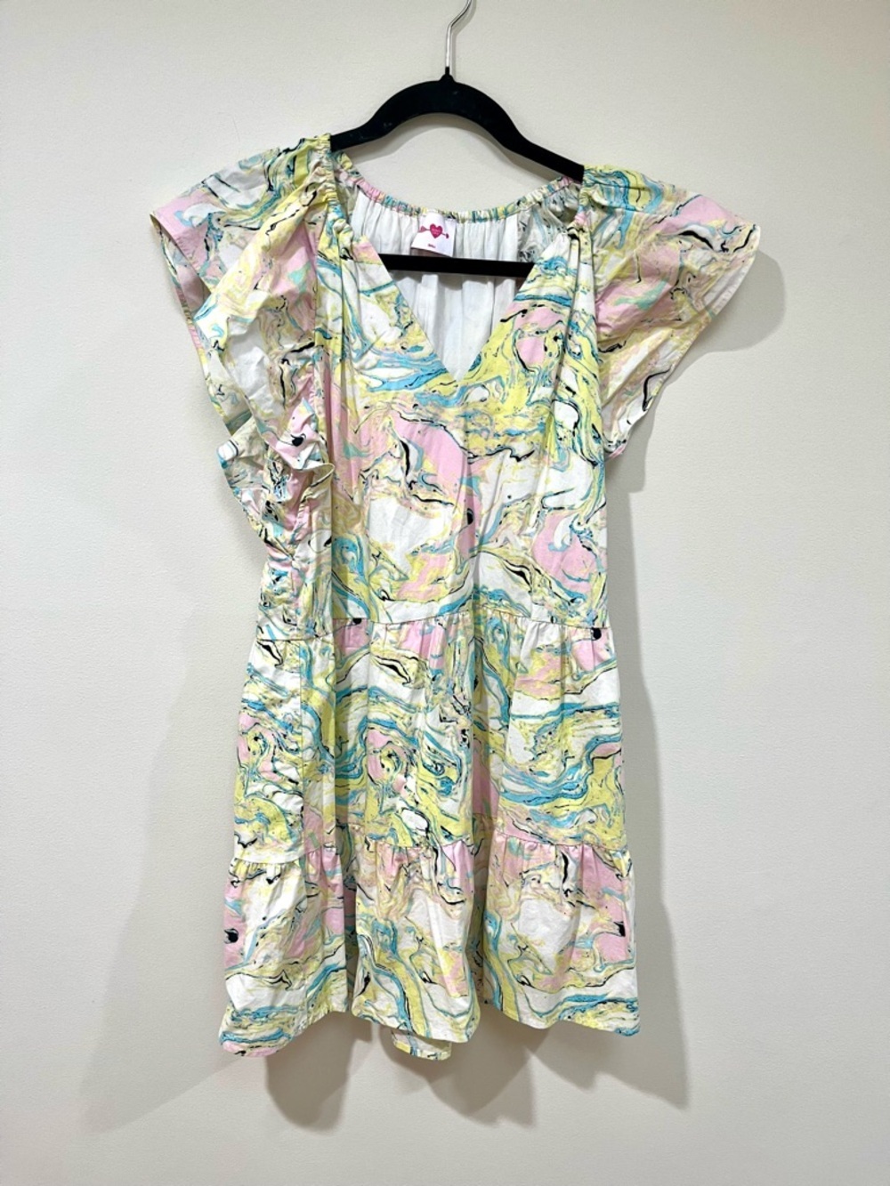 BuddyLove Ronnie Ruffle Sleeve Short Dress - Citron Marble size Small - Picture 5 of 10